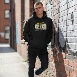 Money Straight Graphic Hoodie, Cotton Blend, Large